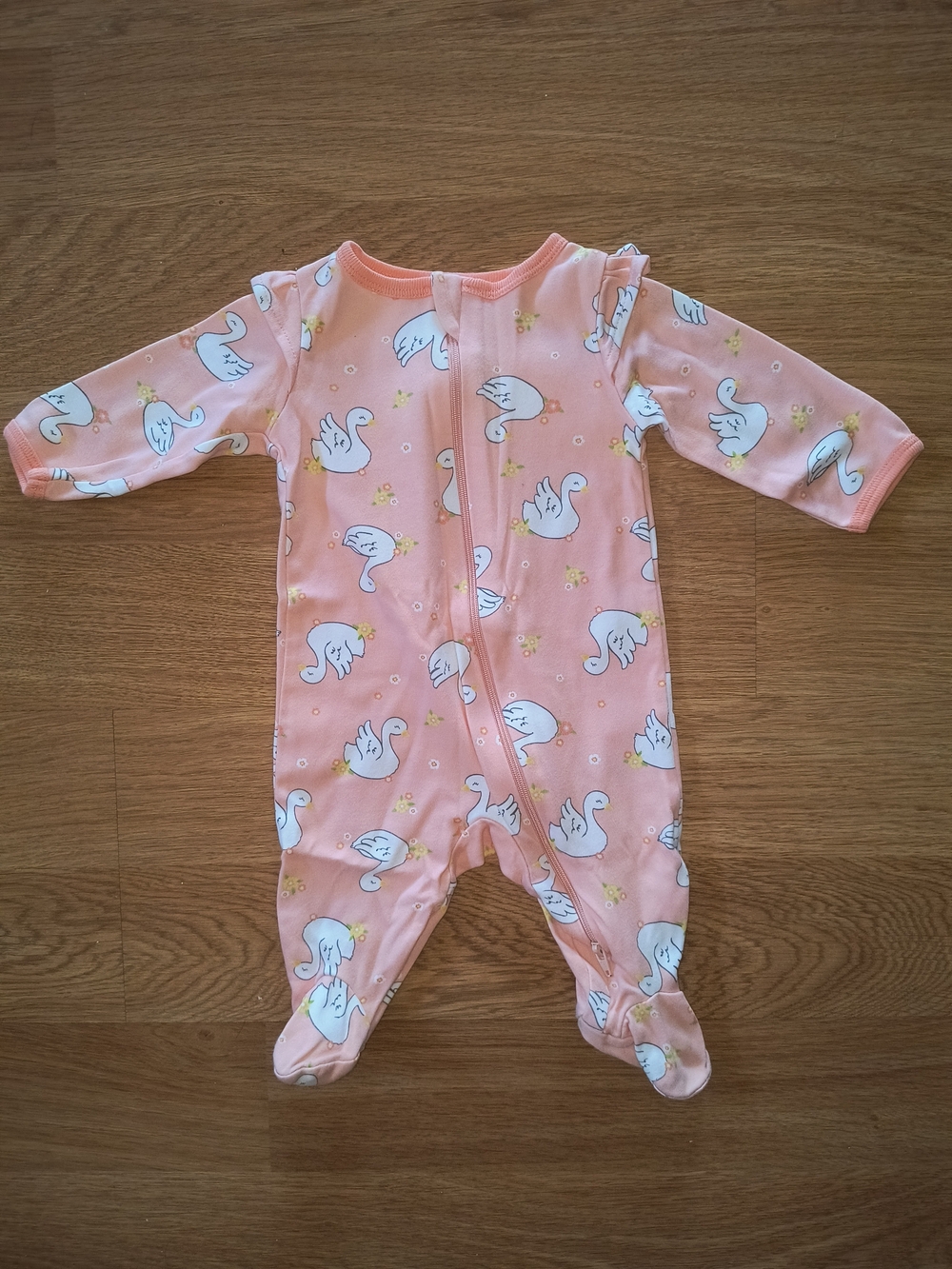 Wonder Nation Organic Cotton Pink White Swan Print Footed One-Piece 0-3M